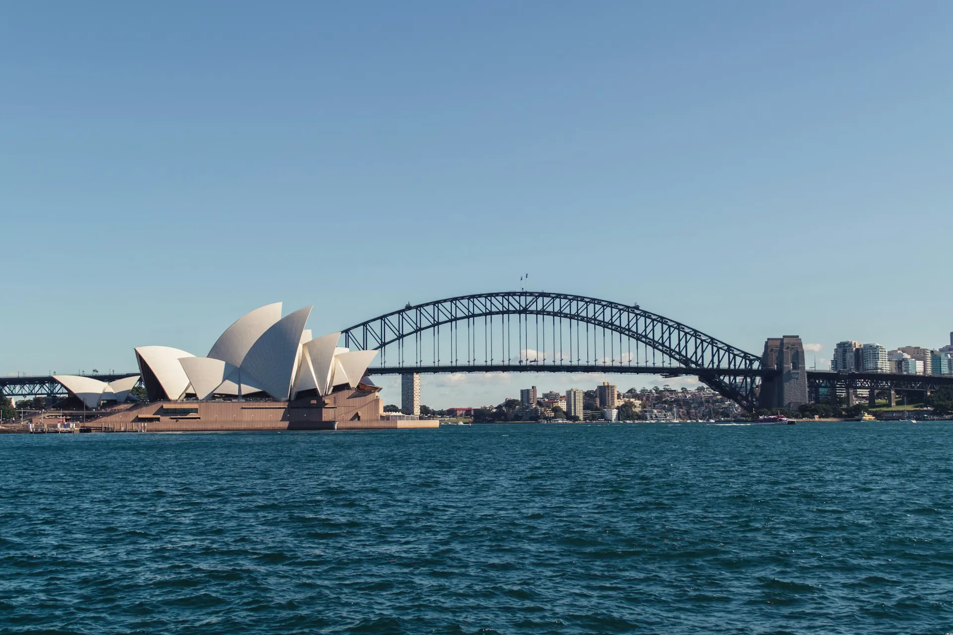 Sydney Harbour Bridge and Opera House from the water
