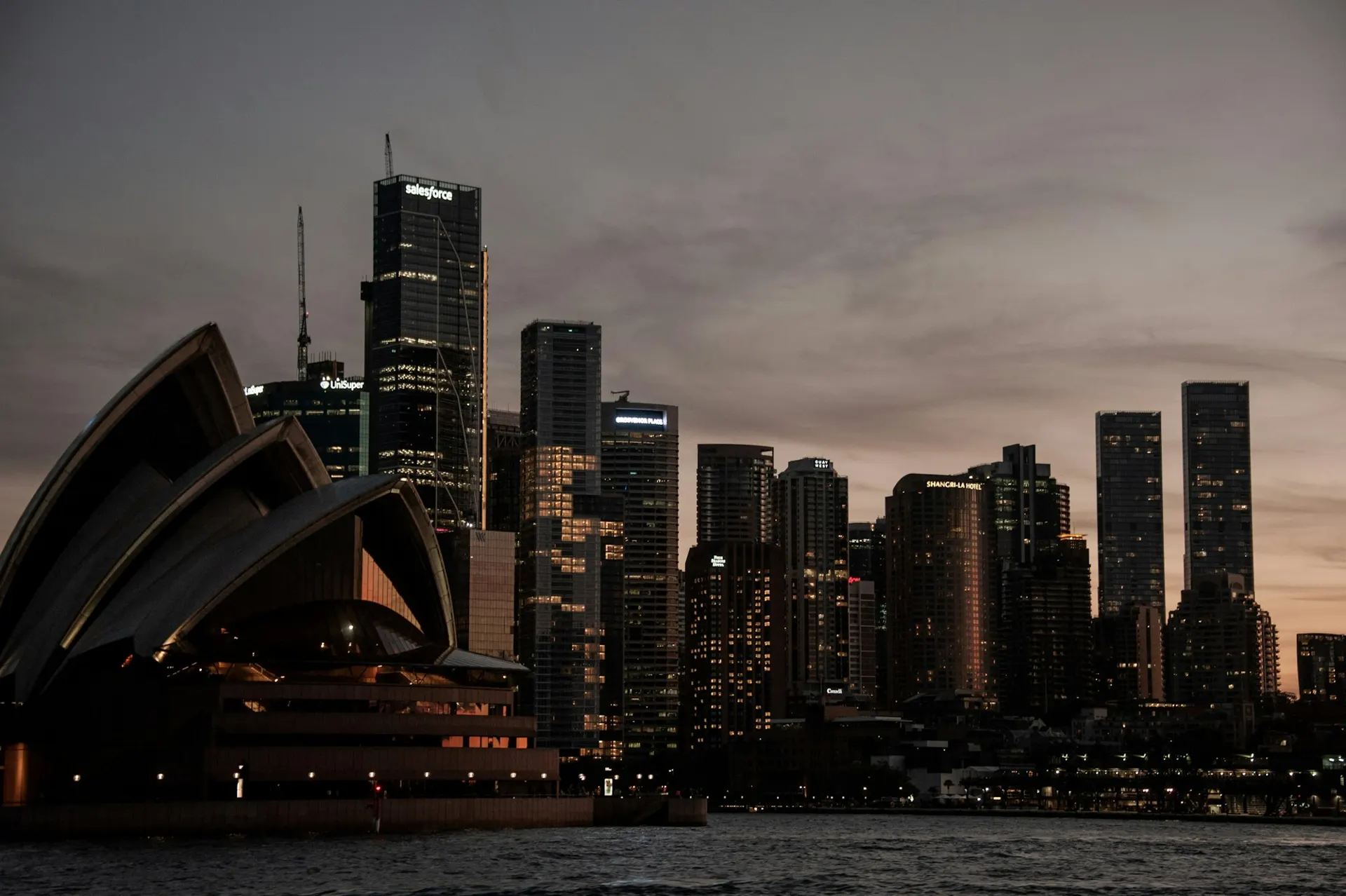Sydney Opera House and CBD skyline at dusk