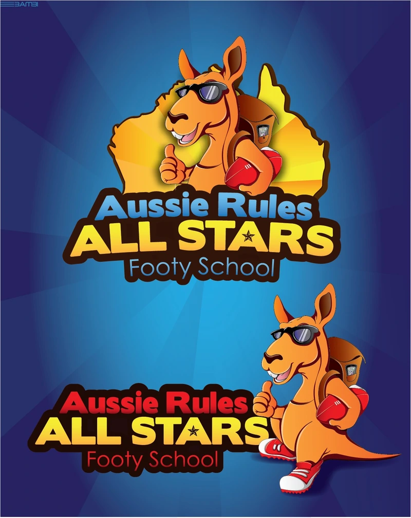 Aussie Rules All Stars — mascot logo with a kangaroo footy character