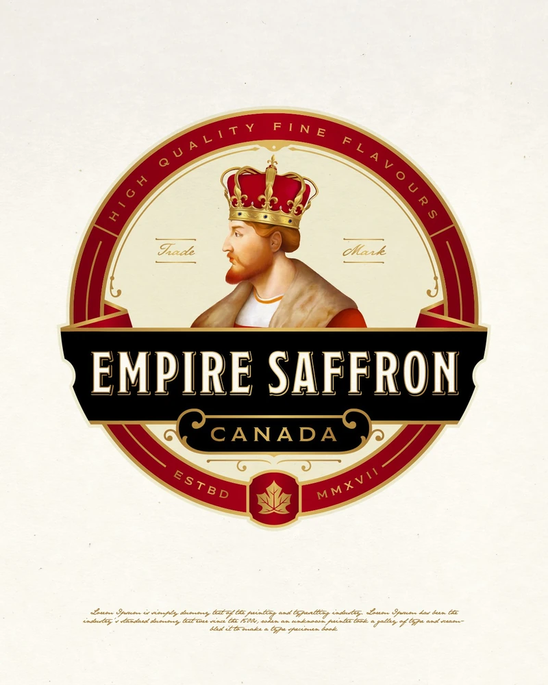 Empire Saffron — luxury crest logo with a crowned king emblem
