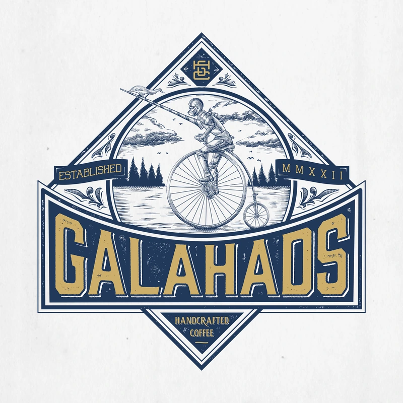 Galahads — vintage badge logo with a penny-farthing illustration