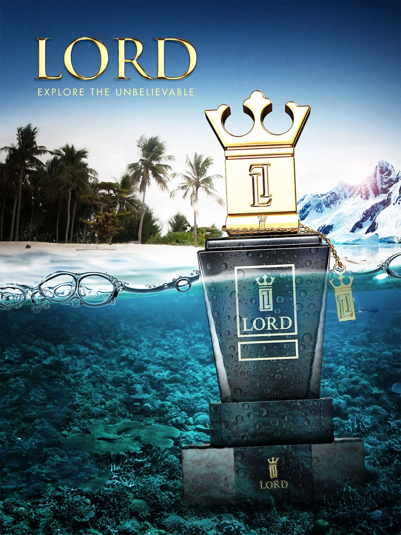 LORD — perfume advertising poster with an underwater scene